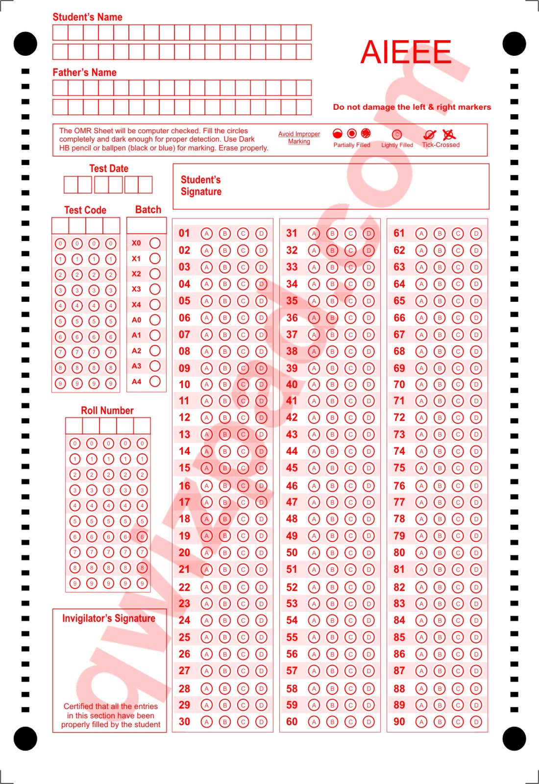 IIT Type OMR Sheet, Legal Size